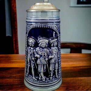 Vintage MR Germany stoneware beer stein bierkrug "Three Musketeers" 8 inches